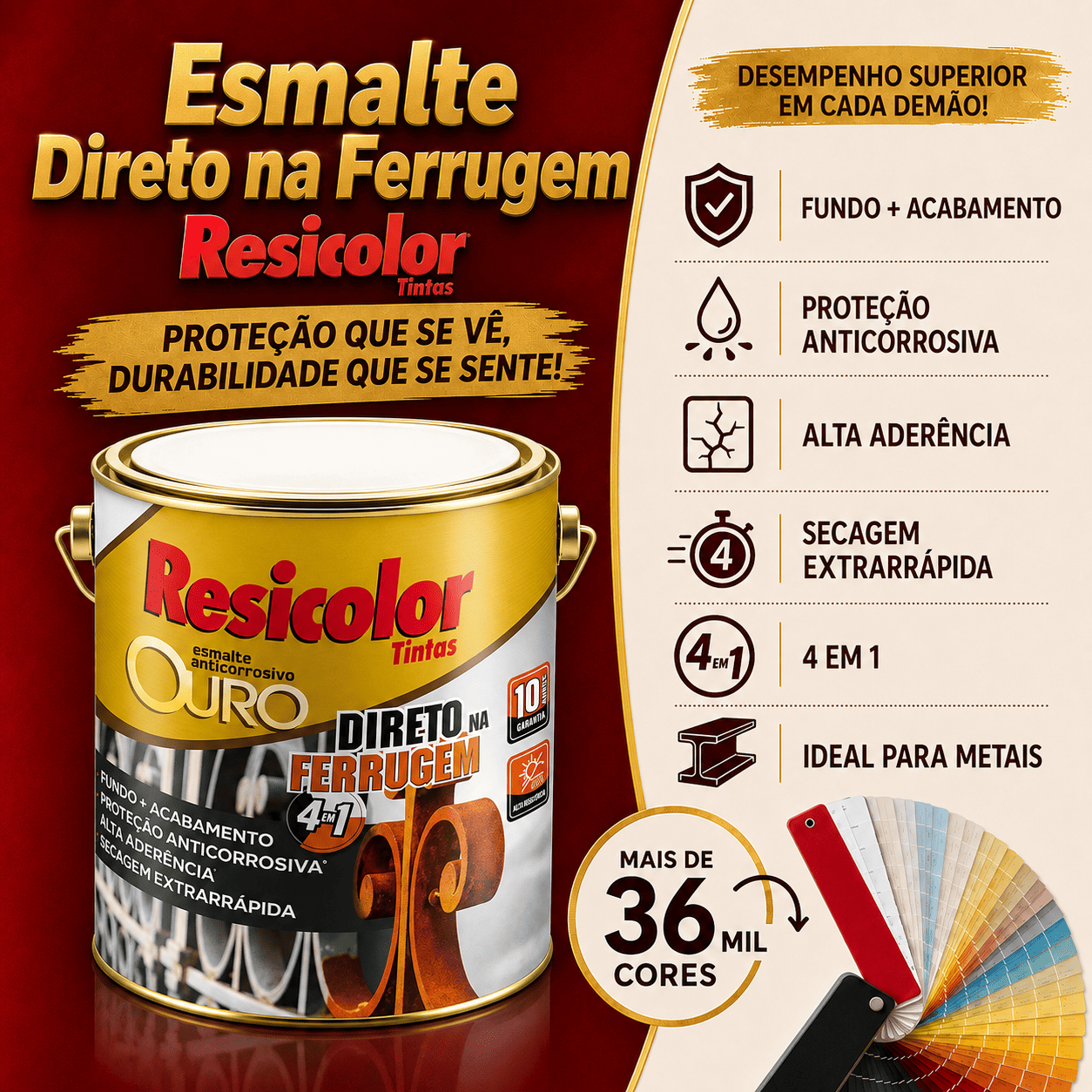 Base Clara Esmalte Anticorrosivo Ouro 810ml | Resicolor