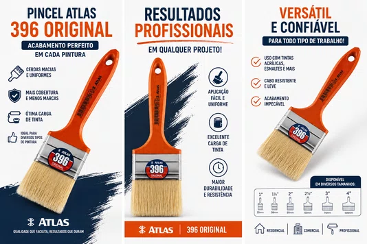 Kit 3 Pincel Trincha 2.1/2 Polegadas Cerdas Brancas 396 Atlas