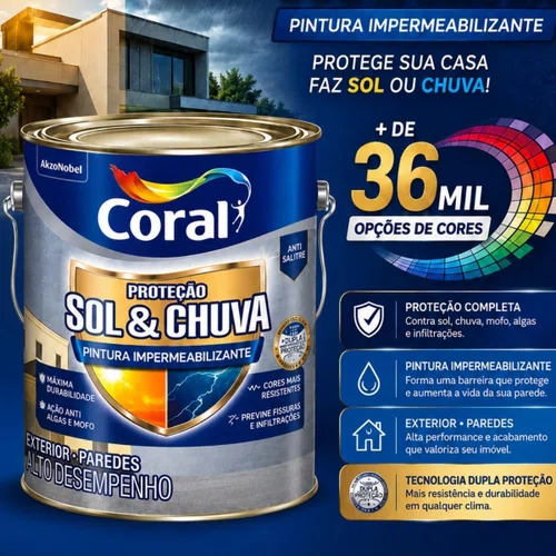 Sol e Chuva Pintura Impermeabilizante Base P 3,2L | Coral